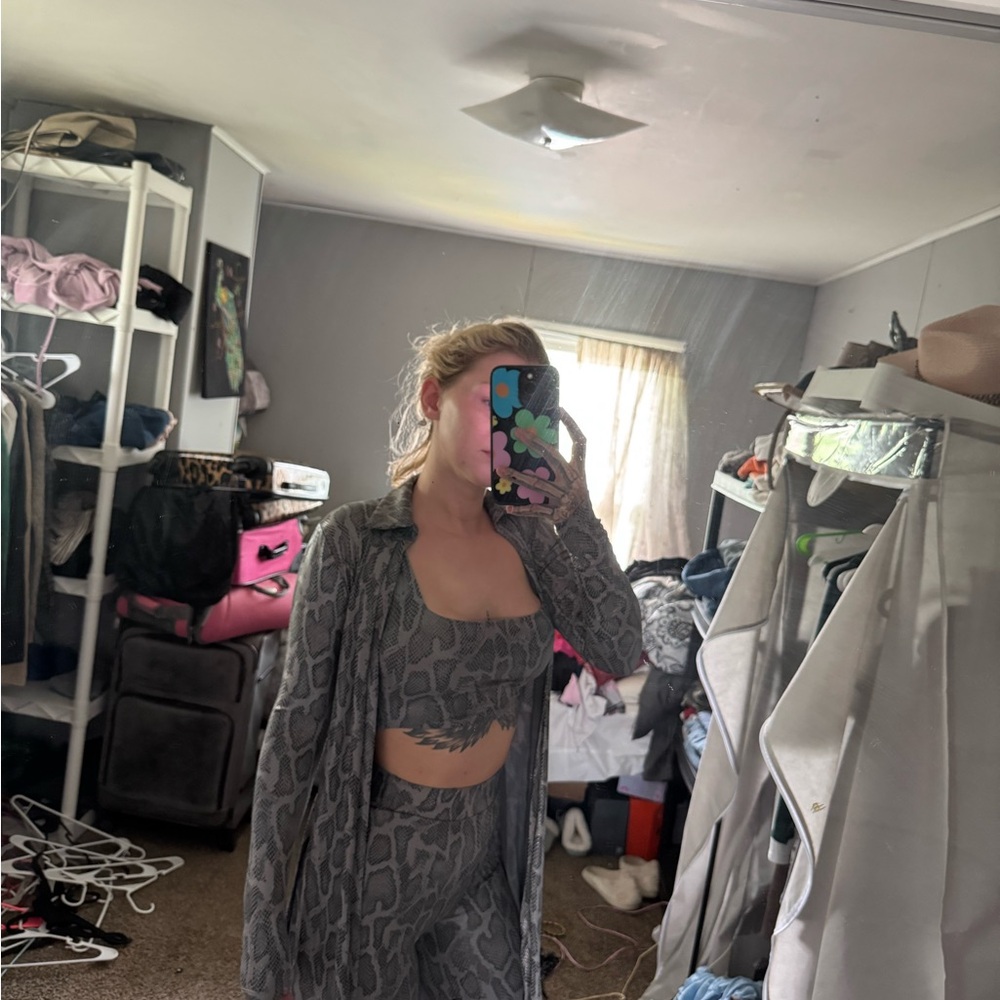 Fashion Nova Gray Patterned Pants & Jumpsuit Set